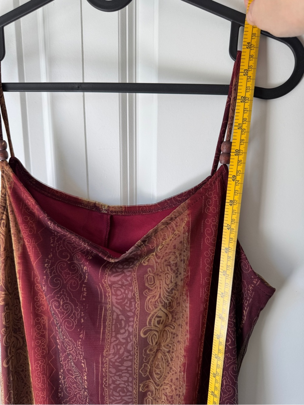 Vintage Y2K Boho Maxi Slip Dress Burgundy Gold Damask Scroll Stripe Mesh Size M - Picture 10 of 12